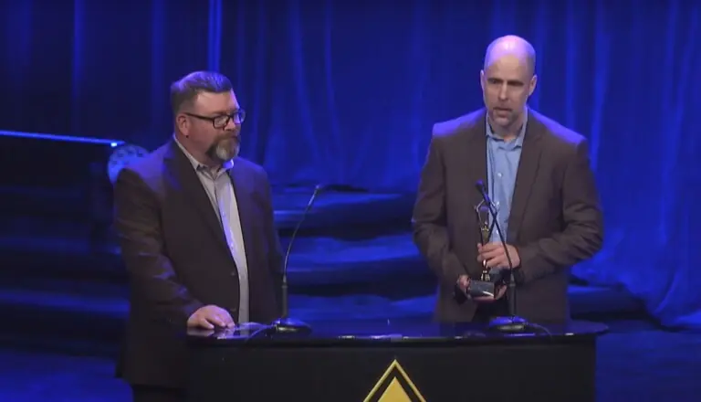 Stephen Boyd accepts gold Stevie award for pharmaceutical video
