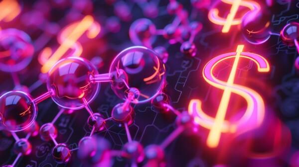 macroscope neon laser dollar signs with molecules